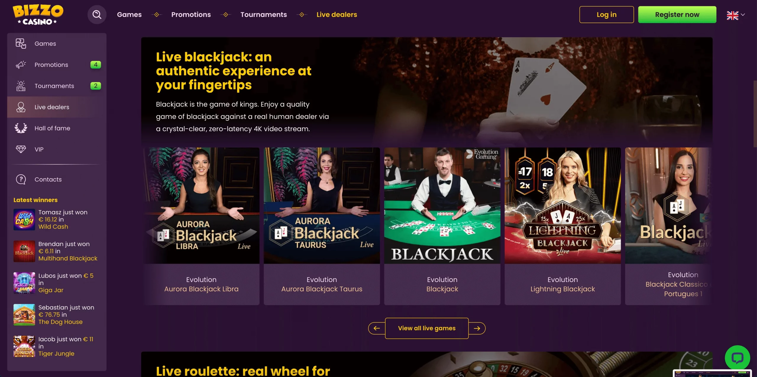 Bizzo Casino blackjack