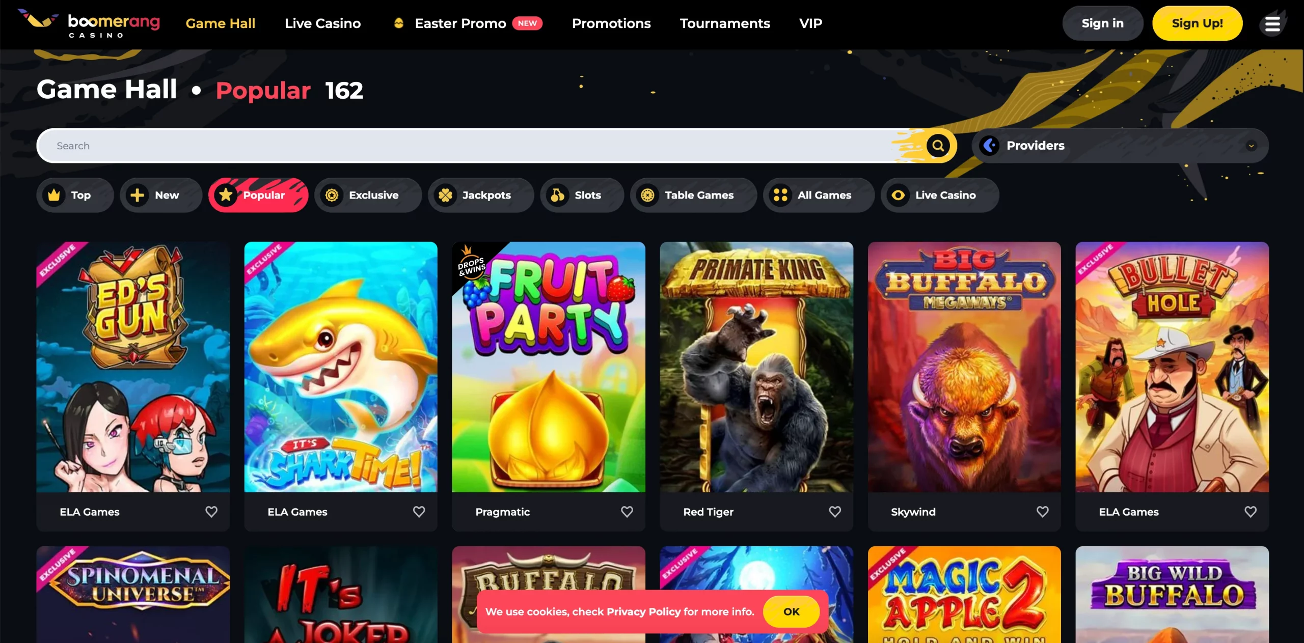 Boomerang Casino popular games