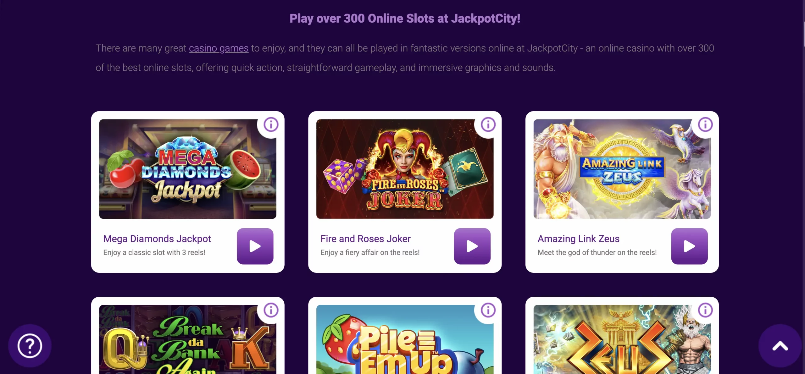 Jackpot City slots games