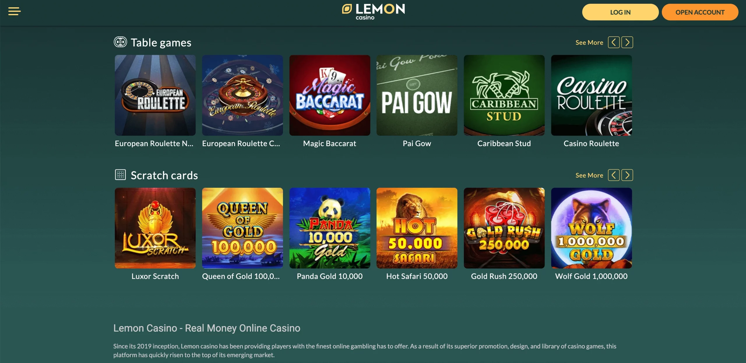 Lemon Casino singapore games