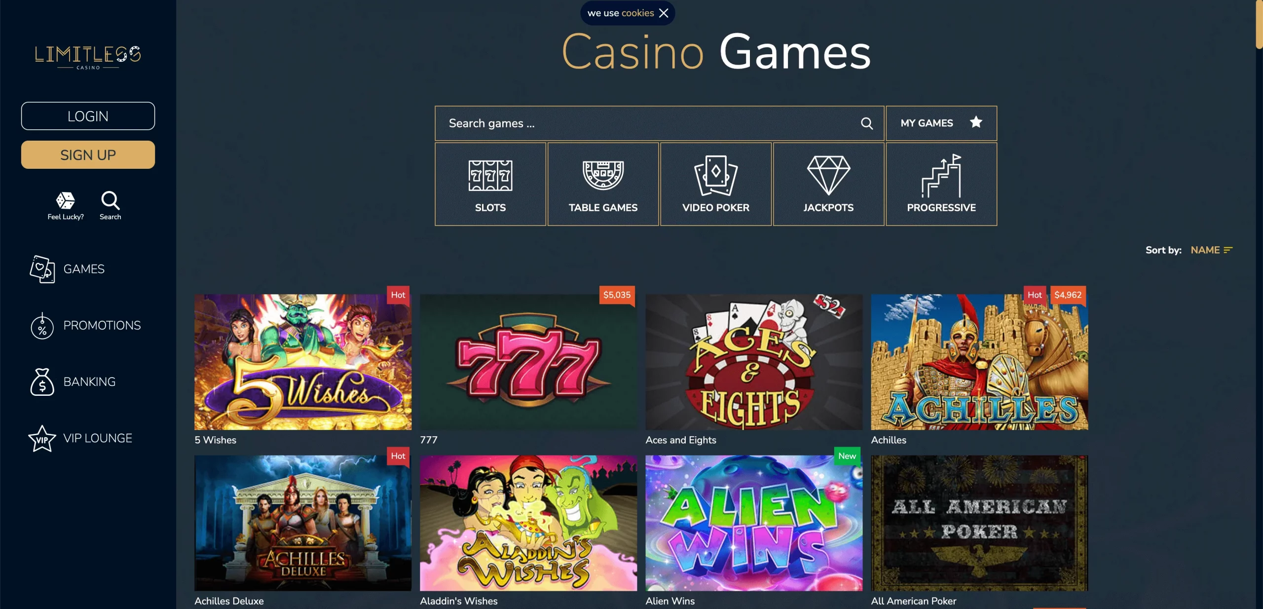 Limitless Casino usa games