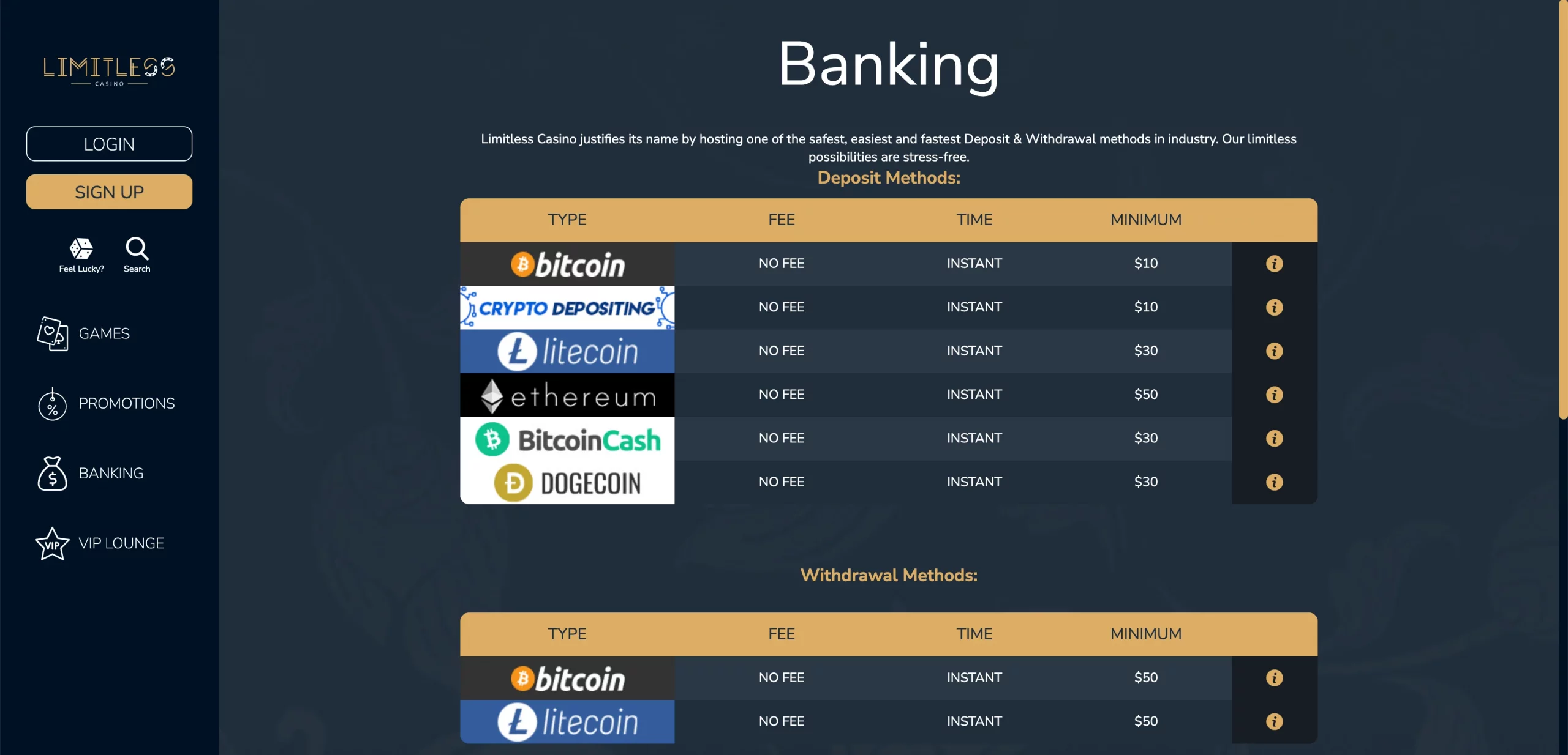 Limitless Casino usa payments