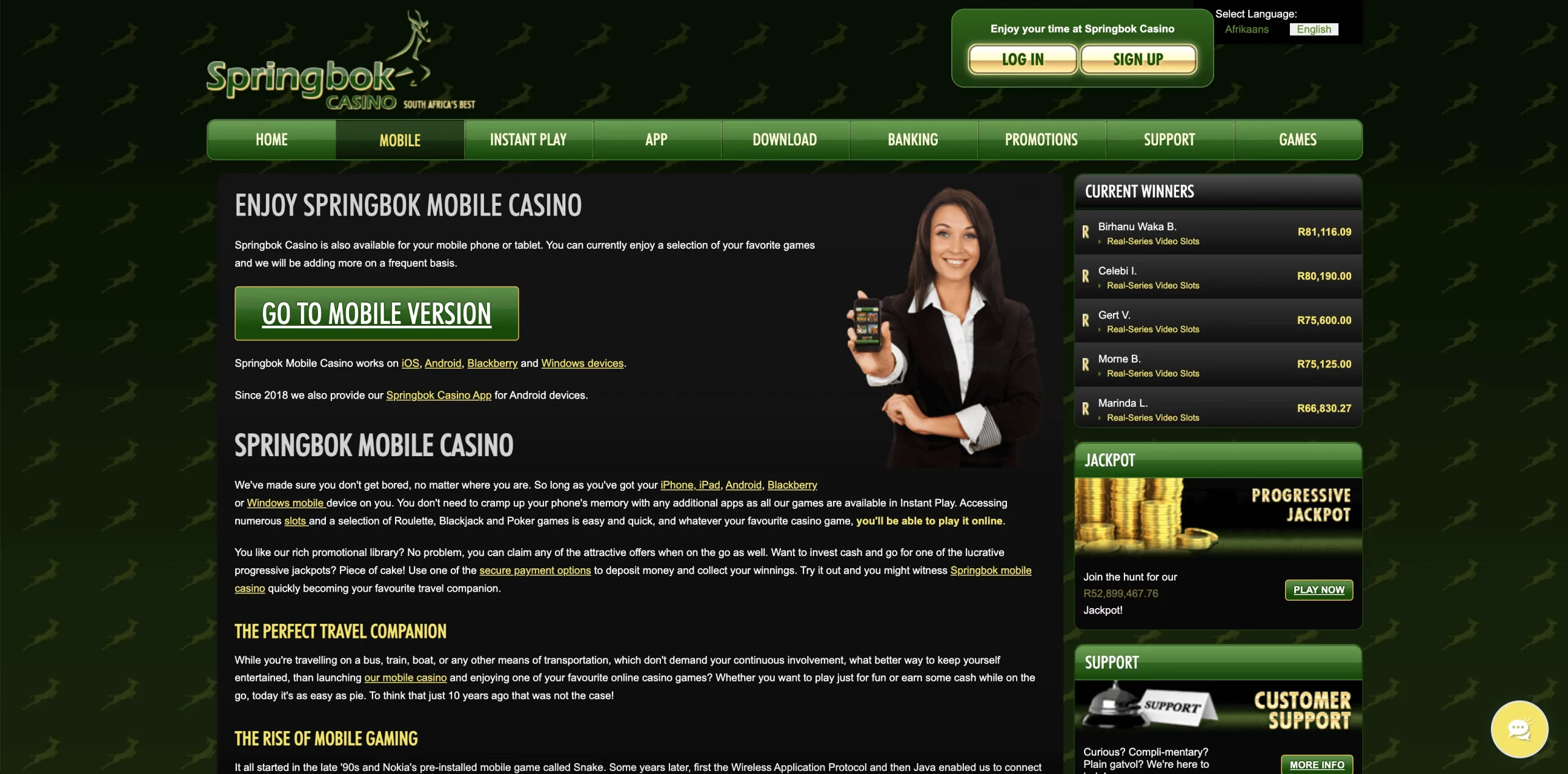 Springbok Casino Singapore mobile app
