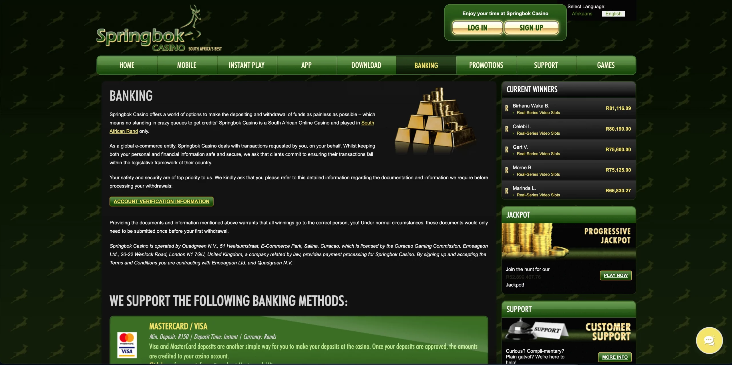 Springbok Casino Singapore payments