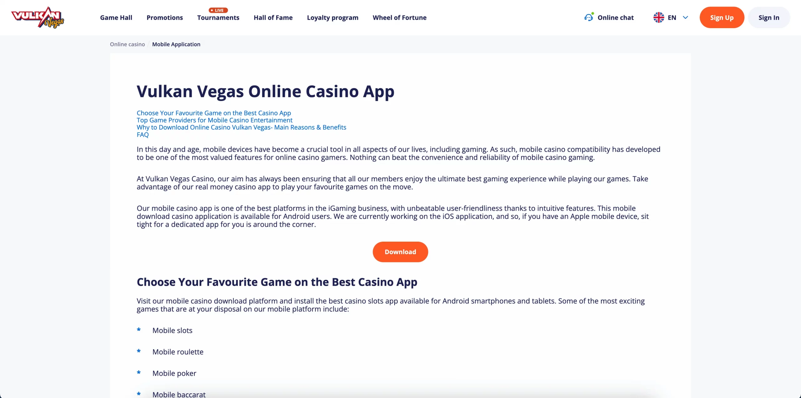 Vulkan Vegas casino app