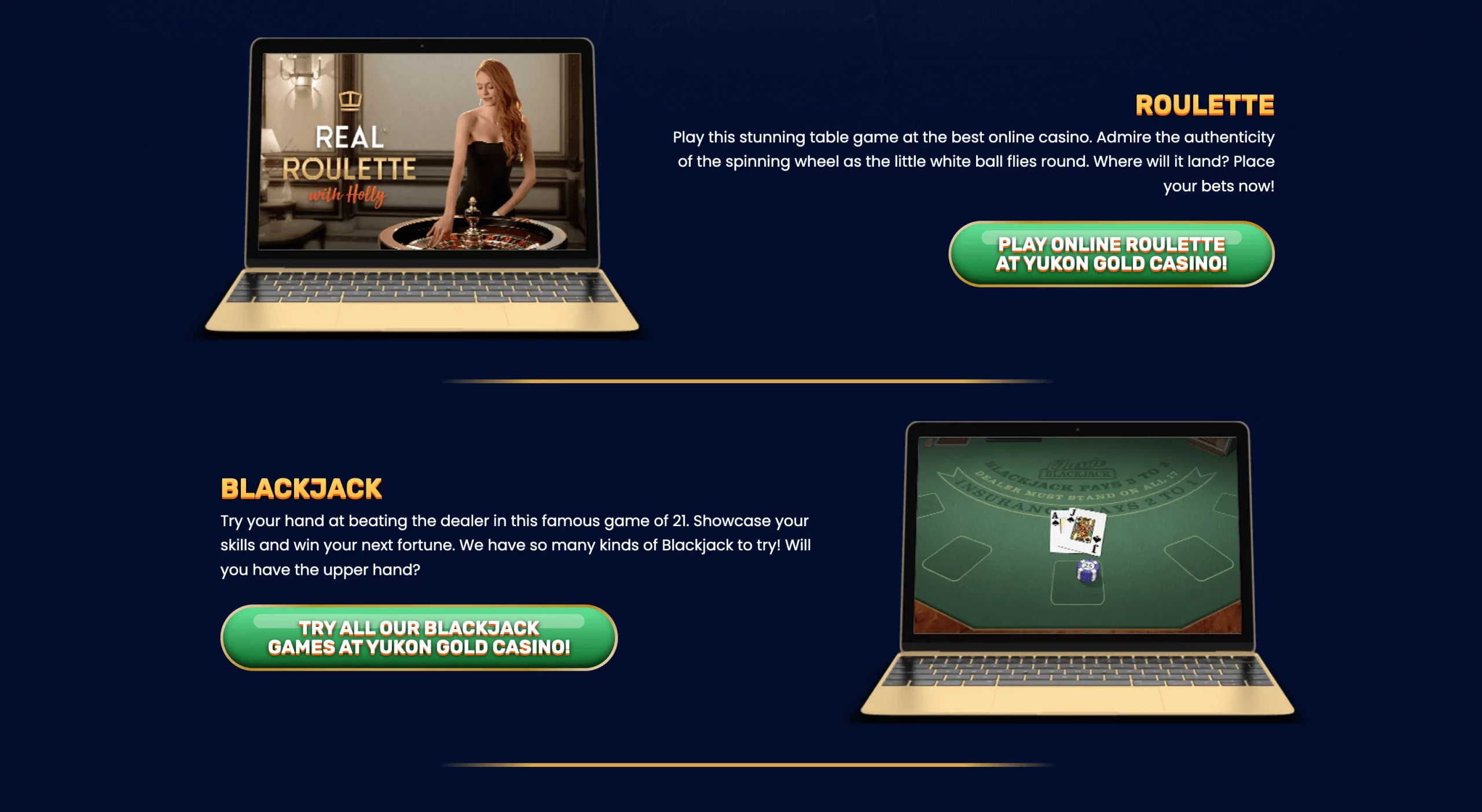 Yukon Gold Casino games (roulette, blackjack)