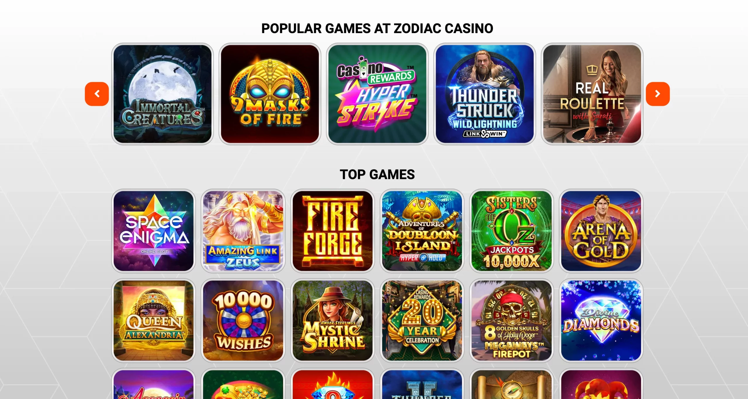 Zodiac Casino popular games