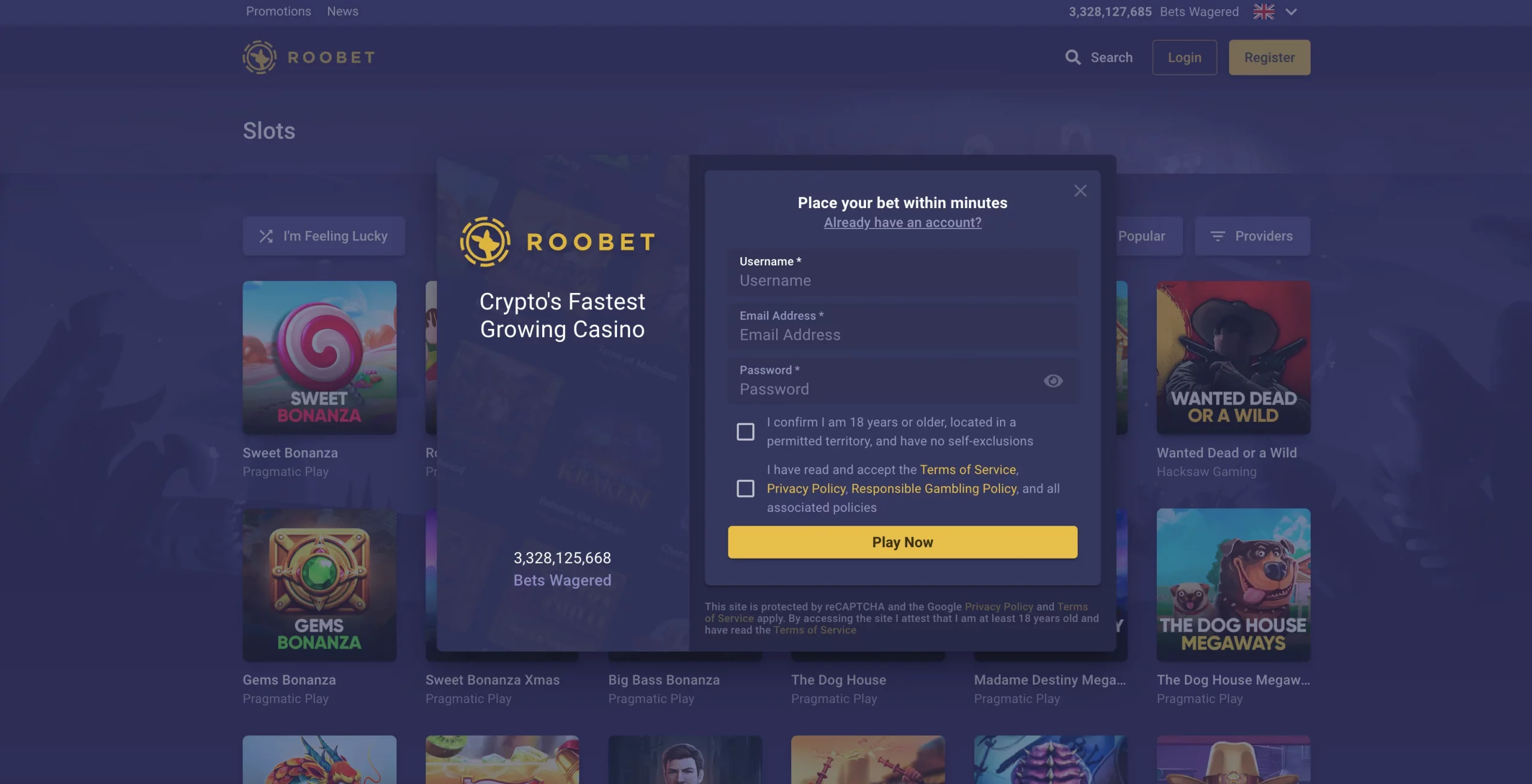 Roobet Casino register