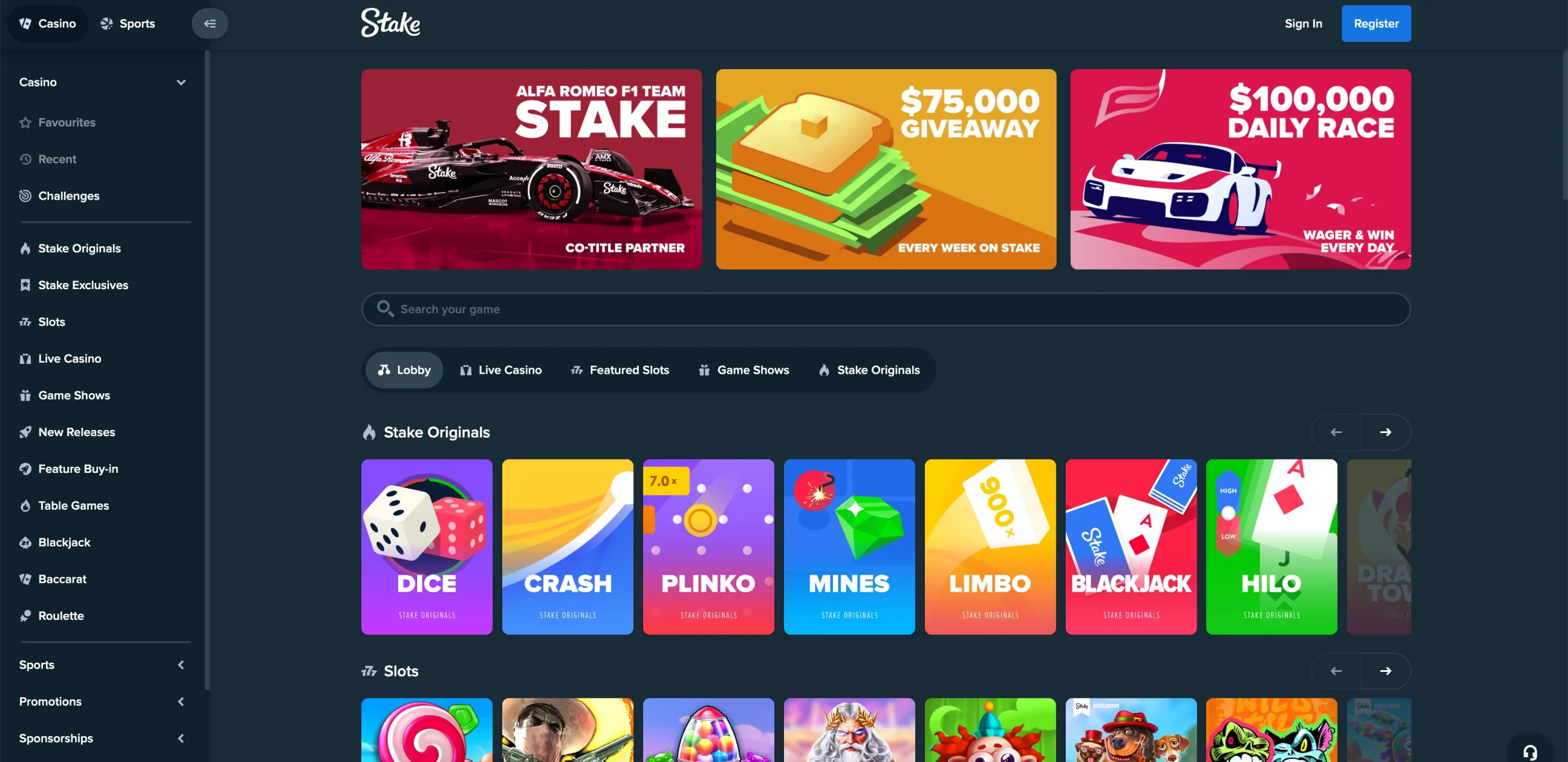 Stake Casino in Singapore games