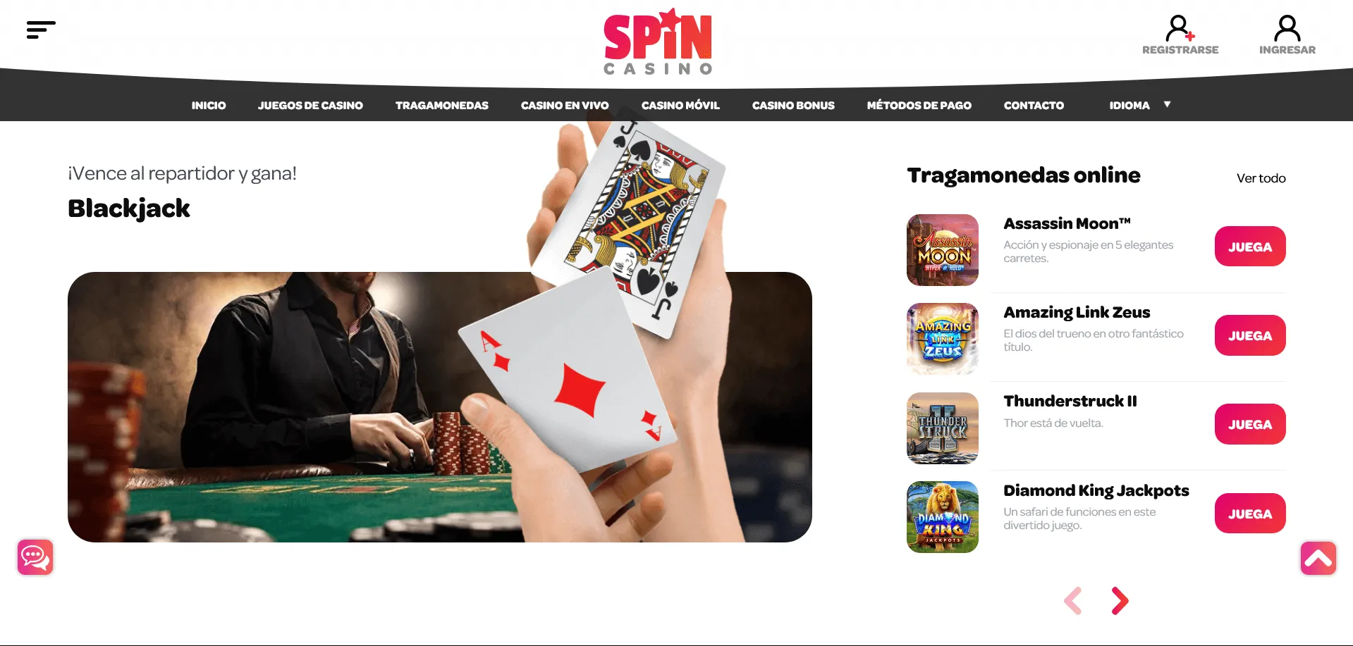 Condiciones de registro y juegos populares en Spin Casino
