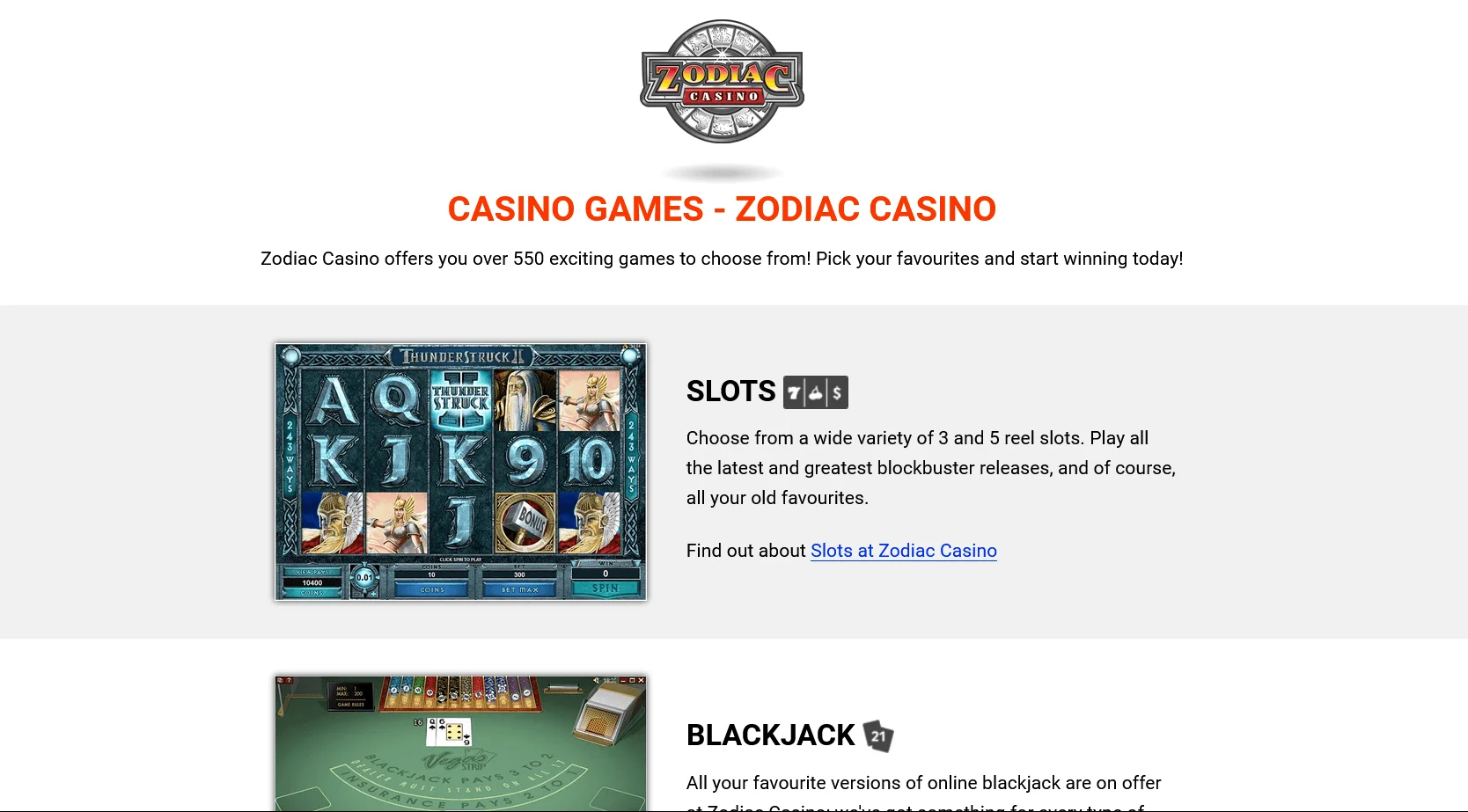 Zodiac Casino games