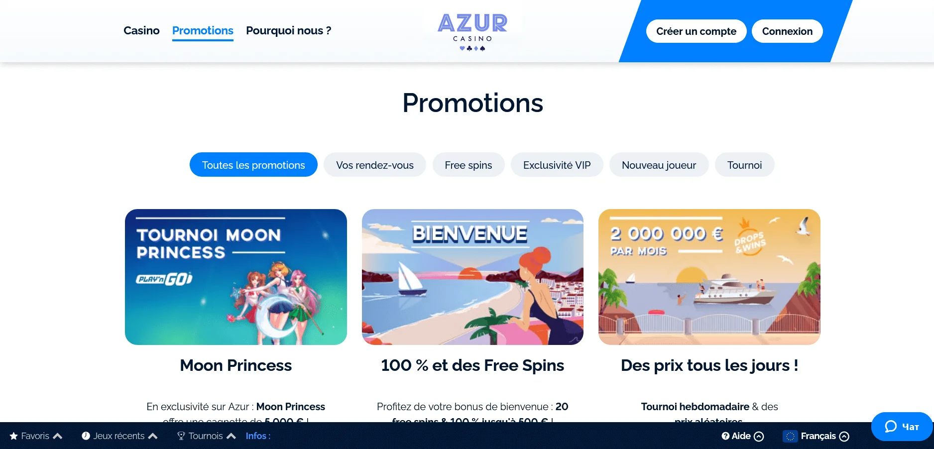 Bonus de bienvenue et promotions pour les joueurs d'Azur Casino