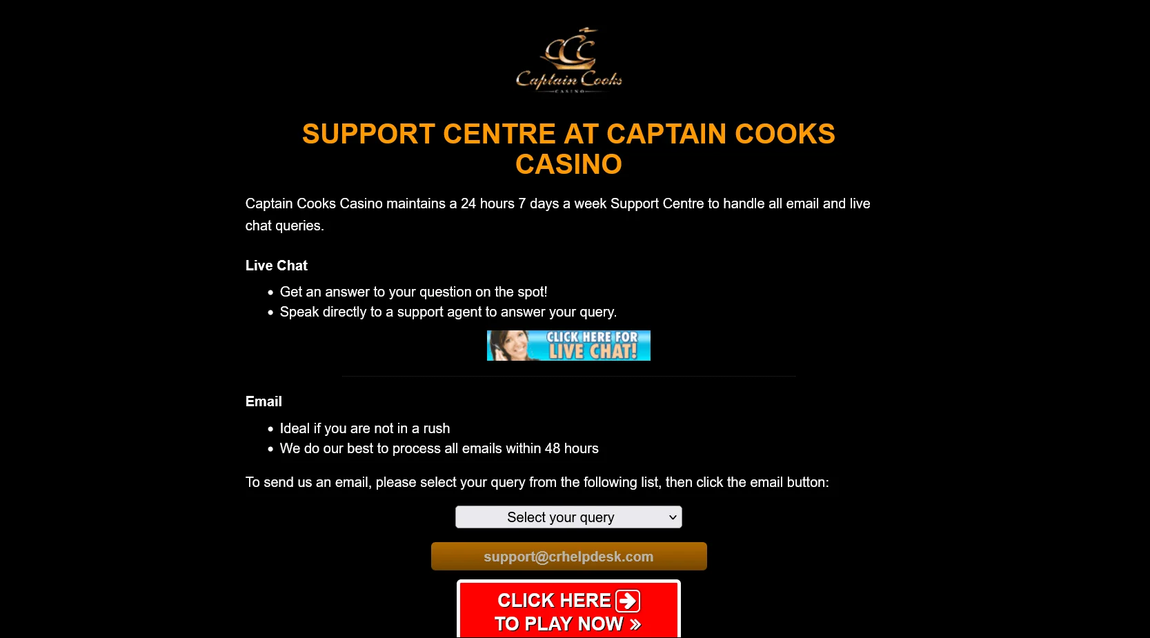 Captain Cooks Casino의 장단점