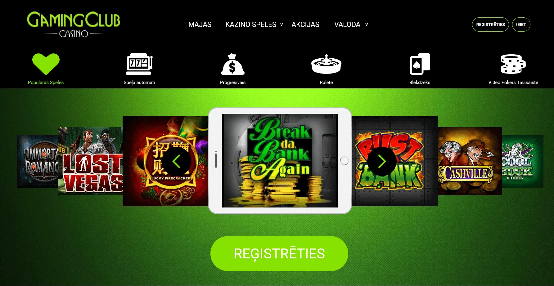 Reģistrācijas nosacījumi un populārākās spēles Gaming Club Casino