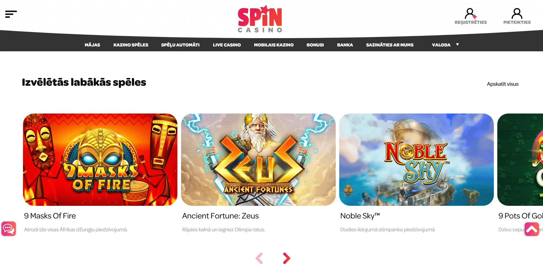 Spin Casino: Sveicināšanas bonusi un akcijas, programma lojalitāte