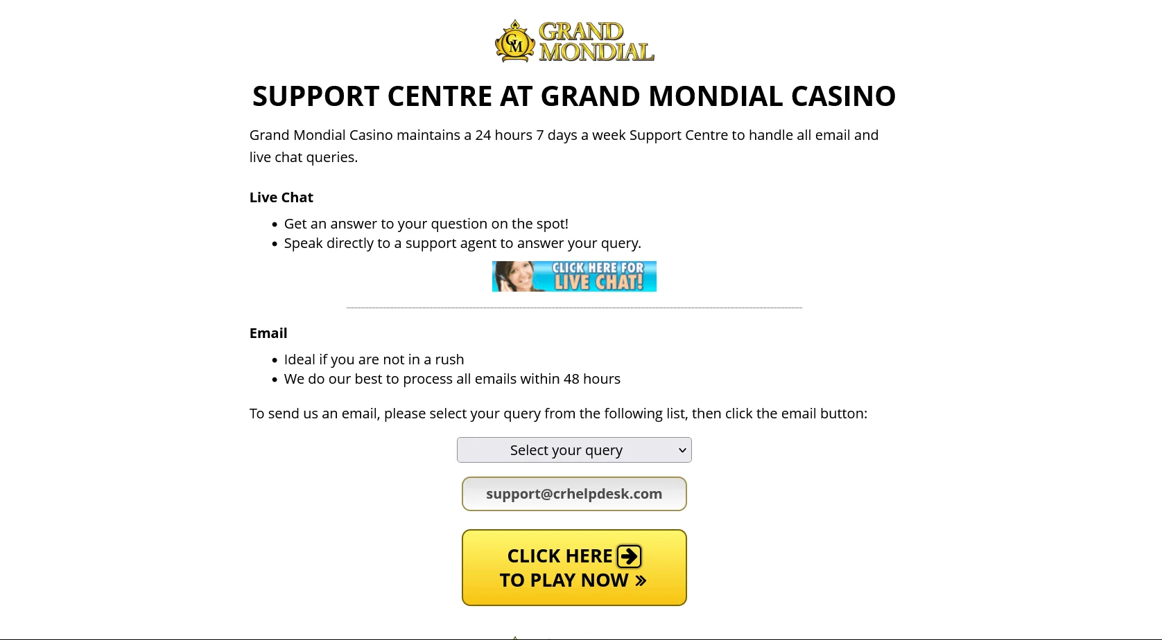 Spôsoby vkladov a výberov v kasíne Grand Mondial