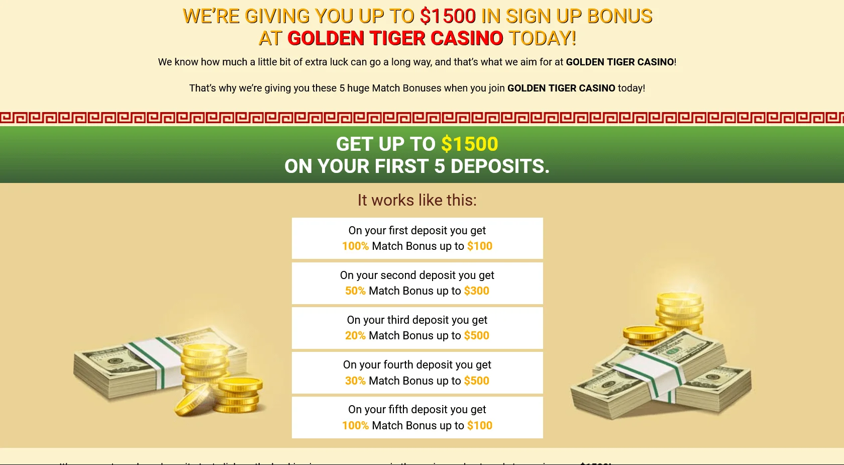 Bonusi in programi zvestobe Golden Tiger Casino