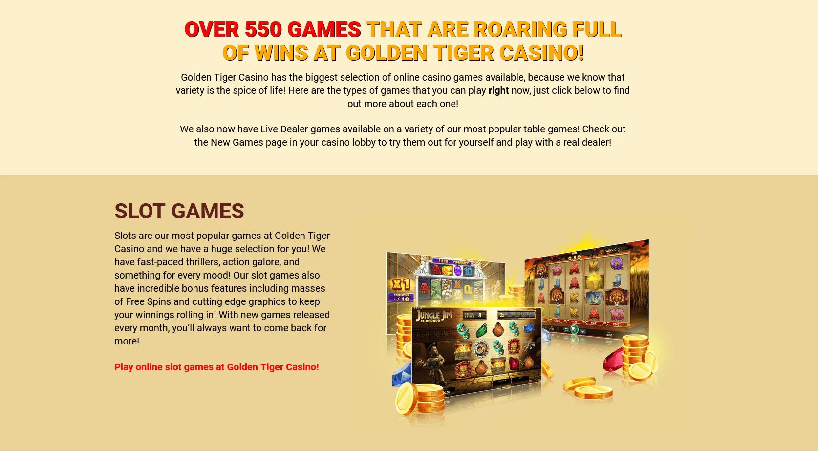 Registracija in igre Golden Tiger Casino